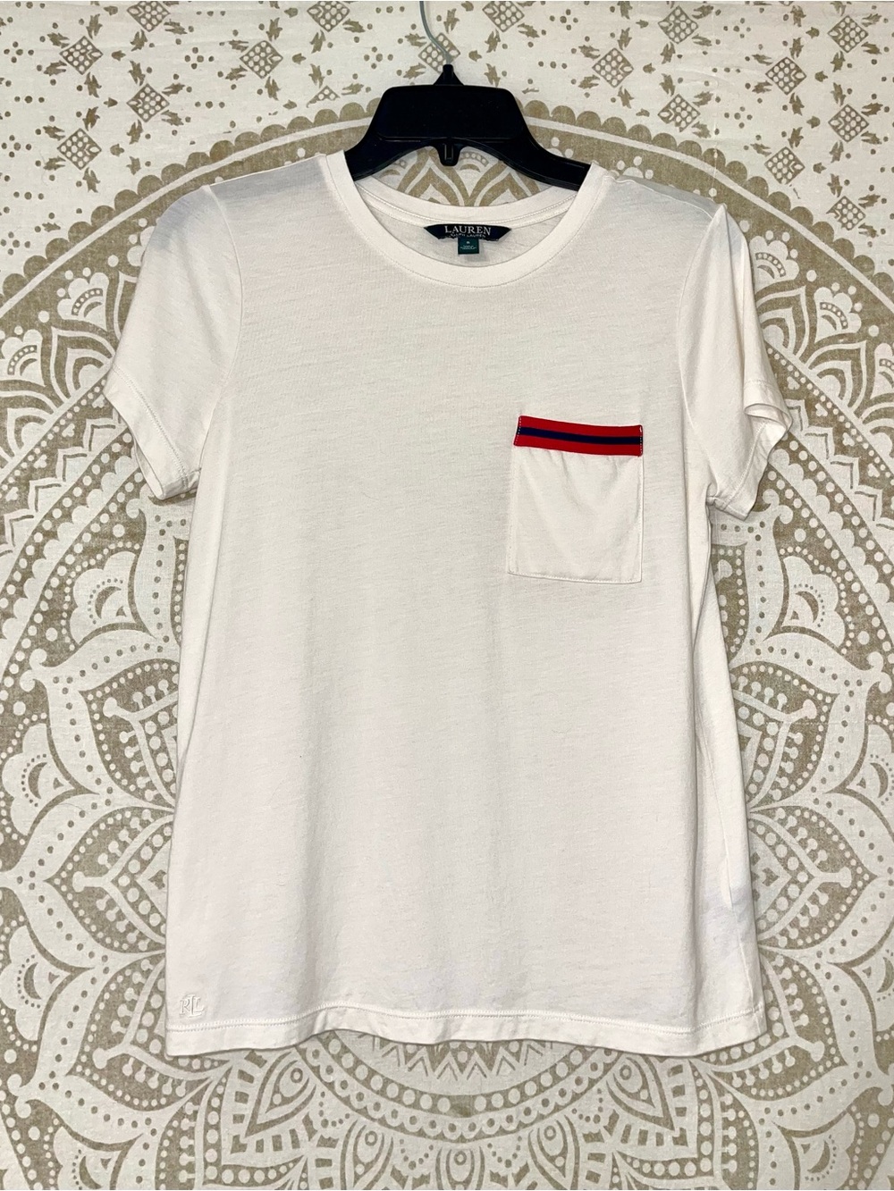 "LAUREN RALPH LAUREN" LIGHTWEIGHT TOP WITH POCKET ON CHEST.  VERY SOFT, SIZE S